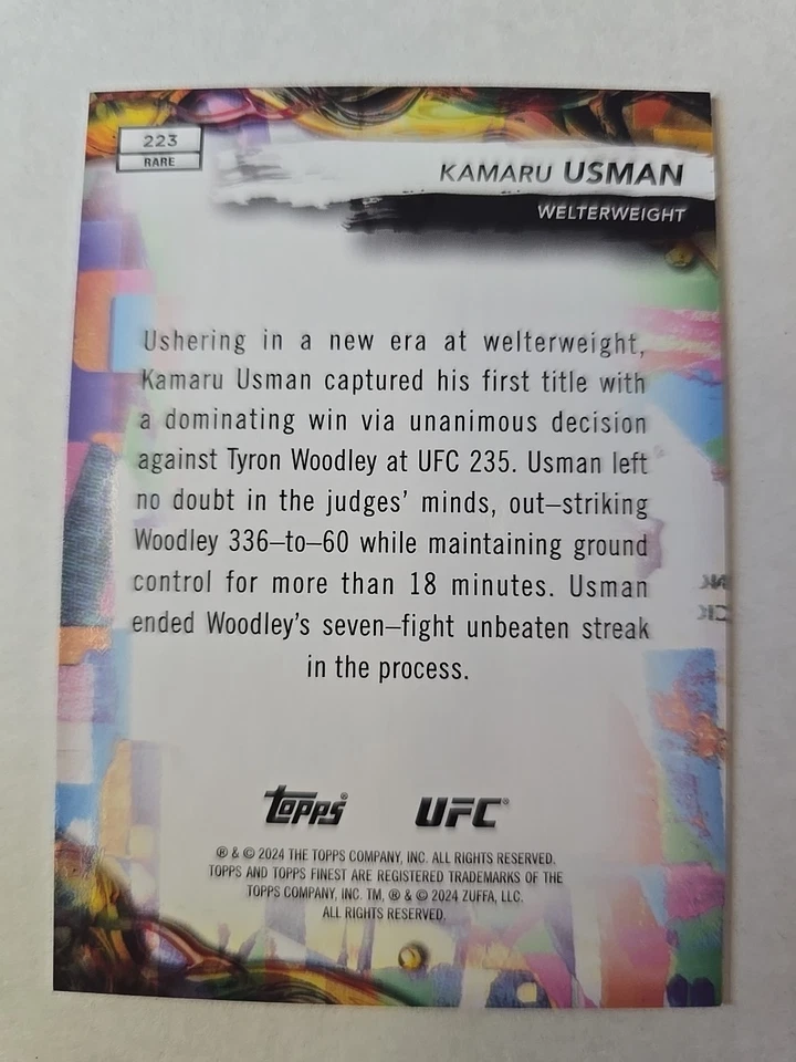 2024 UFC Topps Finest Rare Kamaru Usman 1/10 #223 - Image 2 of 2