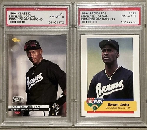 Classic Michael Jordan Birmingham Barons 1994 PSA Baseball Card Lot PSA 8