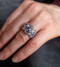 925 Sterling Silver Ring W/ Purple Gemstone Flower Design