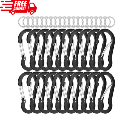 20 Small Carabiner Clip 2'' D Ring Spring Snap Hook Keychain Multipurpose Hiking