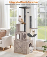 Litter Box Enclosure 23.6"L x 17.7"W x 67.7"H All-in-One Modern Cat Tower