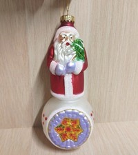 Blown Glass Santa Standing On Ball Ornament 7" Christmas