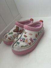 Rare UGG Tasman Kids Clog Slippers Slip-On Graphic Print White Pink Multi Sz 1