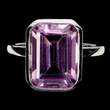 925 Sterling Silver Ring Octagon Amethyst 13x9mm Natural Gemstone Jewelry Size 8