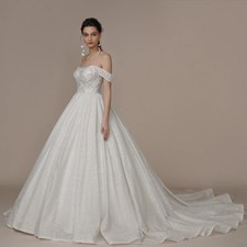 Luxury Wedding Dresses Strapless A-Line Glitter Off Shoulder Bride Bridal Gowns