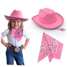 Toddler Cowboy Hat and Blue Bandana for Age 2-5 Light Pink