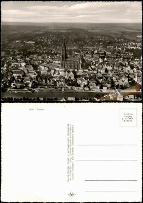 Postcard Ulm on the Danube aerial view with Minster and Danube 1955