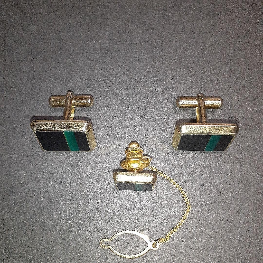 Green Line Square Cufflinks Button Set Luxury Sui… - image 3