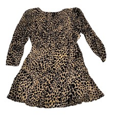 RIXO Kyla Brown Black Animal Print Silk Blend Mini Dress Women's Small S