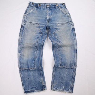 Vintage Carhartt B07 DNM Faded Blue Jeans Denim Double Knee Carpenter Pant 33x29