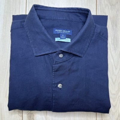Peter Millar Artisan Crafted Ramble Button Up Shirt Cotton Cashmere Mens XL Navy