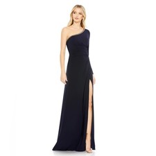 leena Mac Duggal 26039 Navy Blue one Shoulder Rhinestone Formal Gown sz 4 NEW
