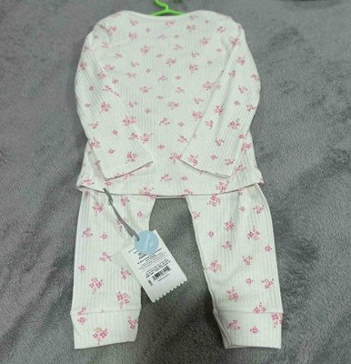 Cloud Island 24M Off White 2 PC Pajamas w/ Pink Flowers