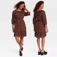 Knox Rose Women's Tiered Leopard Print Dress Smocked Rust Orange Size XXL