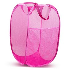 Pop Up Hamper, 1 PCS Mesh Pop Up Laundry Hamper, Foldable Mesh Laundry Pink
