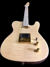 SOLID TL VINTAGE 6 STRING NATURAL MAPLE FLAMED ELECTRIC GUITAR + GOLD HARDWARE