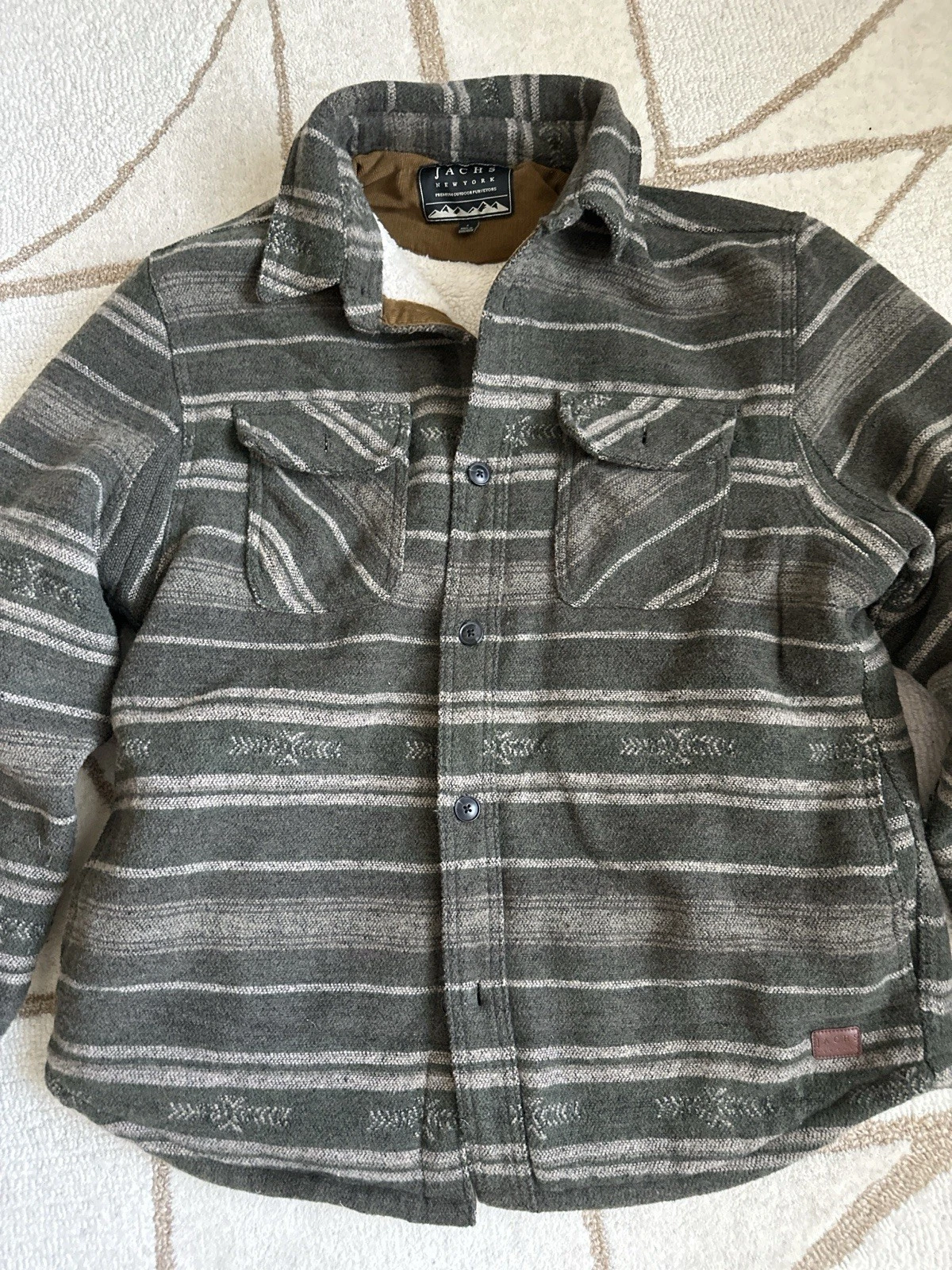 Jachs New York Sherpa Lined Flannel Shirt Jacket Mens L Plaid Shacket Outdoor