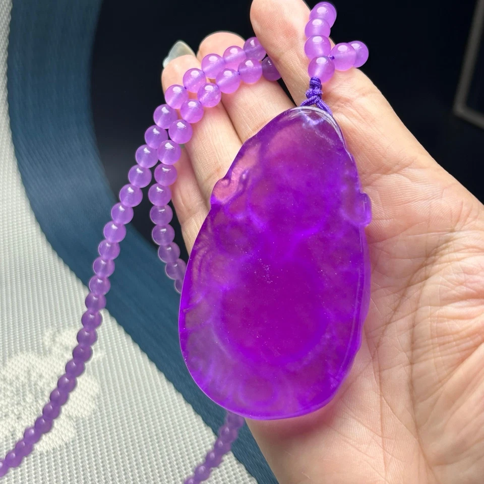 Настоящий натуральный лед фиолетовый нефрит жадеит Будда амулет подвеска и ожерелья - Изображение 4 из 4