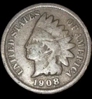 1908 Indian Head Cent - Fine Condition - 1c Coin BN Circulated Copper Round Bust