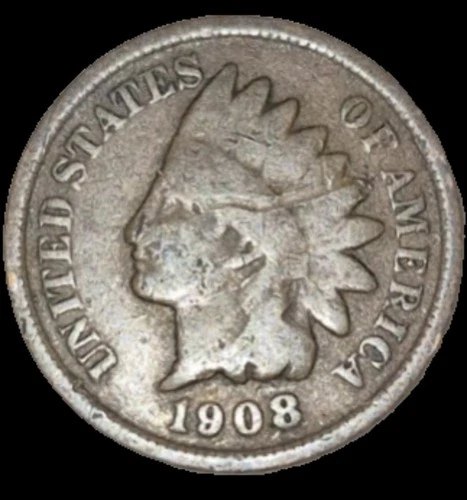 1908 Indian Head Cent - Fine Condition - 1c Coin BN Circulated Copper Round Bust
