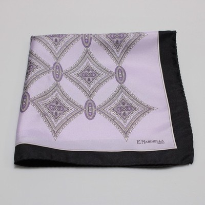 E. Marinella NWOT 100% Silk Pocket Square In Purples & Cream Geometric Print