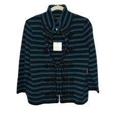 NWT Ming Wang PS Teal Black Striped Heritage Knit Quiet Luxury Jacket Modest