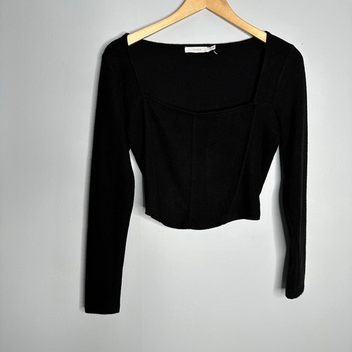 LUSH Women’s Black Corset Silhouette Long Sleeve Knit Top Ribbed Jersey Size M