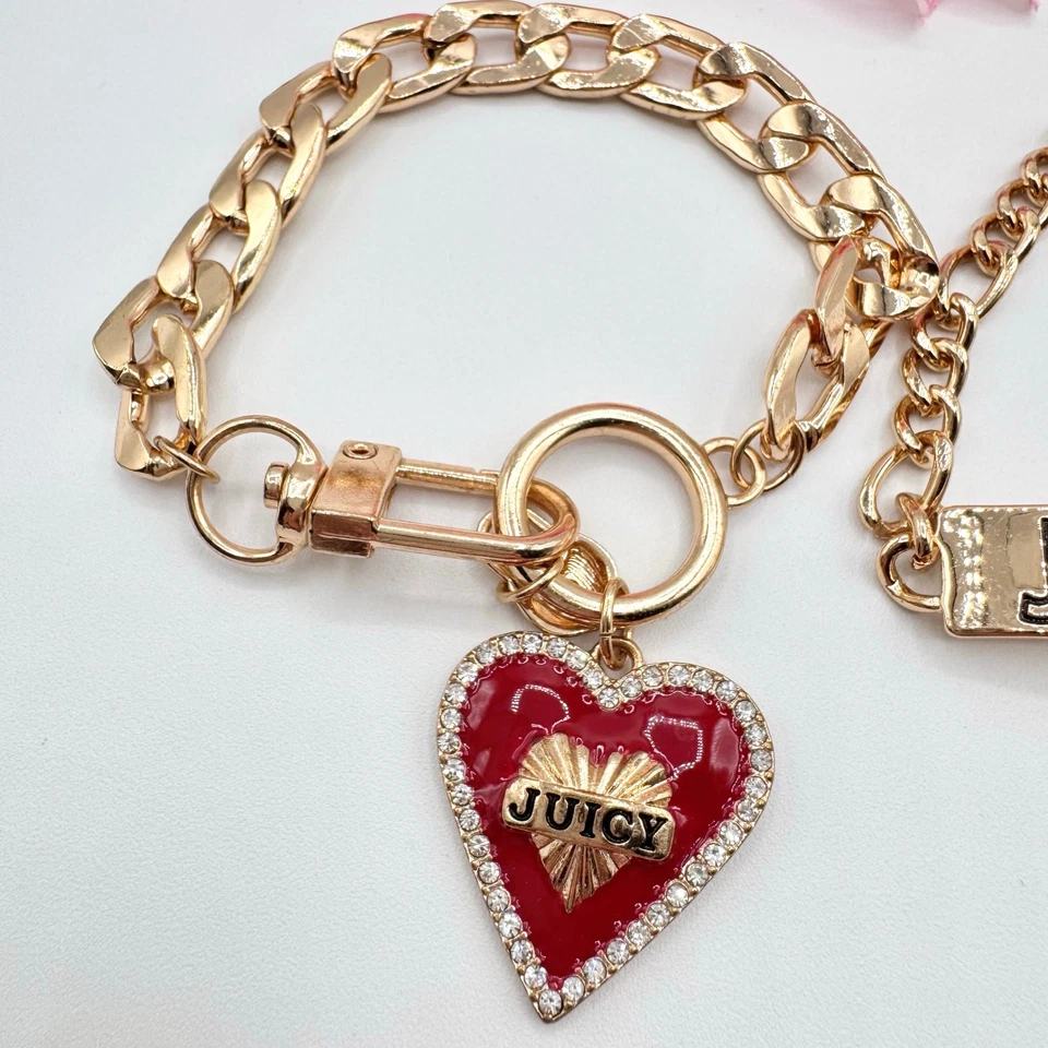 Juicy Couture Dije Pulseras Cadena Corazón Joyas León Tono Dorado Conjunto De Dos Foto 2 de 4