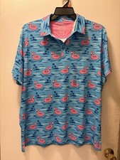 Birdie Bound Men's Short Sleeve AOP Flamingo Island Golf Polo Shirt XL NWT