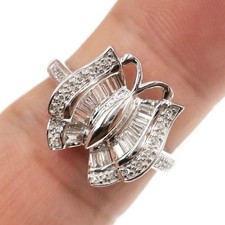 14k Solid White Gold 1/2ct Natural Diamond Butterfly Ring Size 6.75