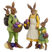 "Deko Hasen Set Kunststein \"Hasenfamilie\" Ostern Hasenfiguren Osterhasen Stehend"