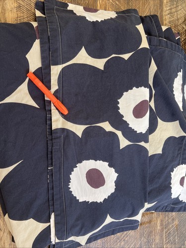 Marimekko Queen Duvet Cover + 2 Queen Shams Unikko Navy Purple Floral Cotton - Picture 8 of 8