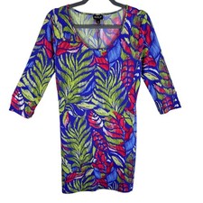 Allen B. By Allen Schwartz Colorful Print 3/4 Sleeve V-Neck Jersey Dress Size L