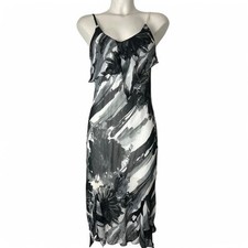 Y2k vintage paroled black white grey floral abstract mesh ruffle maxi dress