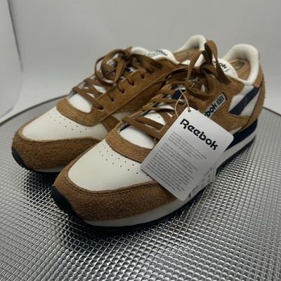 Reebok Classic Mens Size Shoes Leather White Brown Navy Training  Sneakers