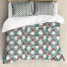 Christmas Duvet Cover Set, Xmas Theme Queen Pale Slate Blue and Vermilion