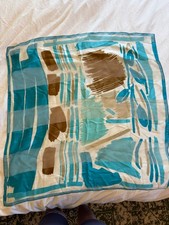 Vintage 1960's Scarf With Blue and Brown Abstract Design