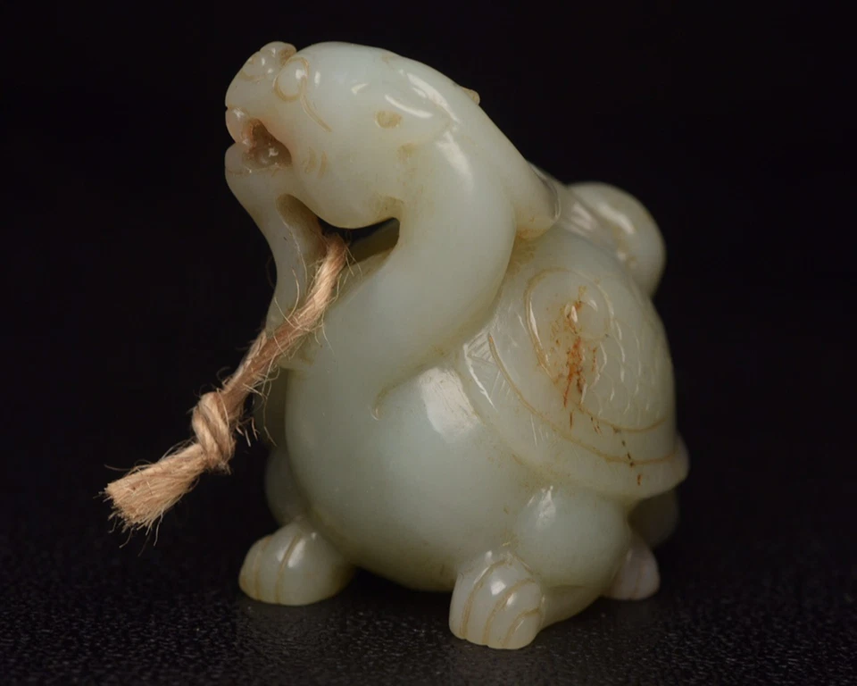 Certified Natural Hetian Jade Hand-carved Exquisite Dragon Turtle Statue 3878 - Image 3 of 4