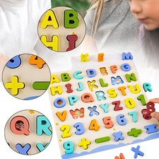 Gioco di Puzzle in Legno Multicolore con Numeri E Lettere, Giocattolo per