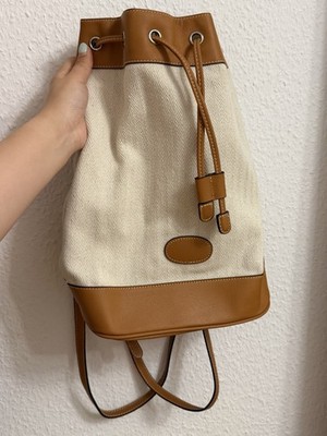 Beiger Canvas Leder Look Rucksack / Bucket Bag