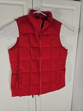 LANDS' END Women's Down Vest Large 14-16 Red Puffer Lightweight Pockets Jacket.