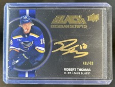 2021 SPx Robert Thomas UD Black Obsidian Scripts Gold Auto Autograph #/49 Blues