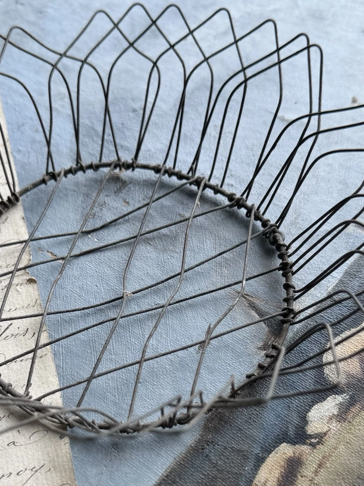 Antique French Twisted Wire Trivet And Wire Gathering Basket Bowl Lot image 11