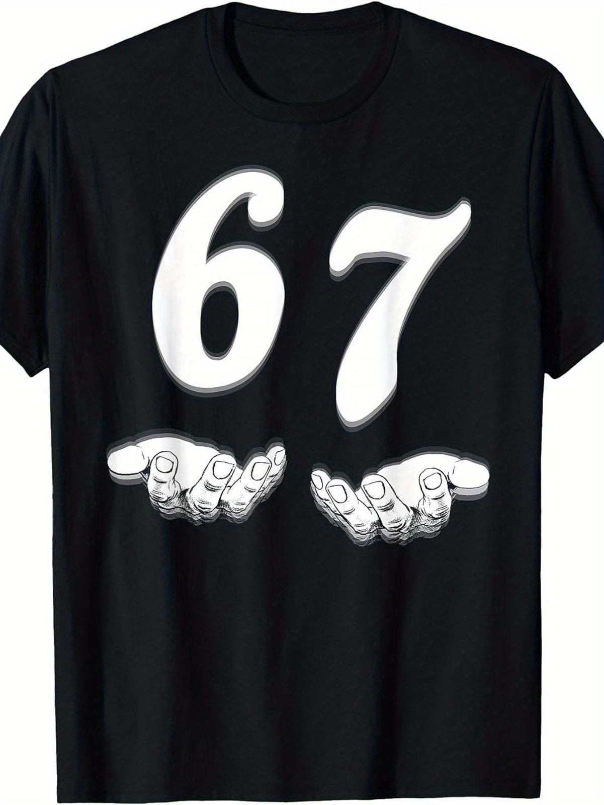 Funny 67 T-Shirt 67 Number Joke Design with 6 and 7 Hands Iron-On Print 1 Round