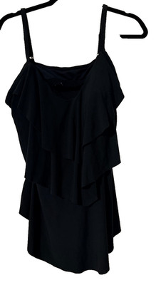 Aqua Green Tankini Womens Size 18W Black Ruffled Top Adjustable