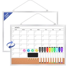 Lumspax Monthly Calendar Dry Erase Board for Wall, 16x12 Double-Sided Magneti...