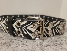 Zebra Print Belt Thin Size L  Chrome Buckle 40 In×1.5 In