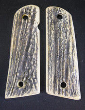 1911 Clones For Kimber Colt Frames Mag Botton Faux Stag Look Non Aged Gun Grips