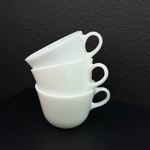 3 Vintage PYREX Corning USA White Milk Glass 8 OZ Coffee Cups Set Of 3