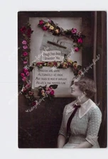 RPPC Real Photo Postcard Girl Sitting In Remembrance Though Seas Divide Hand-Col